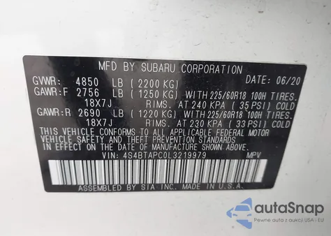 2020 Subaru Outback Touring from USA, damaged, VIN 4S4BTAPC0L3219979